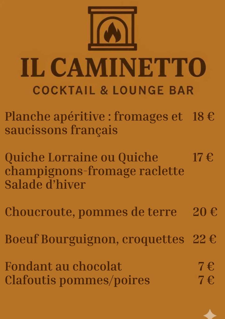 Il Caminetto menu français du vendredi 5 décembre 2025